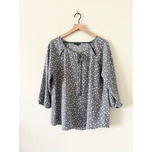 West Kei Gray Polka Dot Tie-Neck Blouse - Size Large